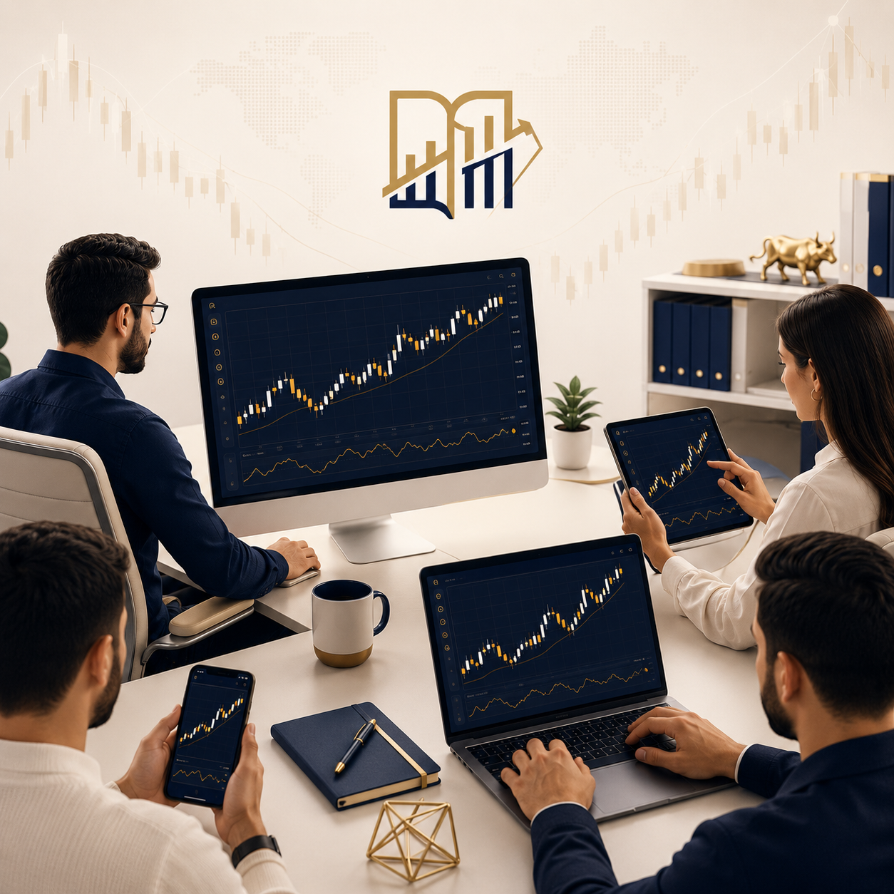 مجموعة متداولين يتابعون صفقاتهم